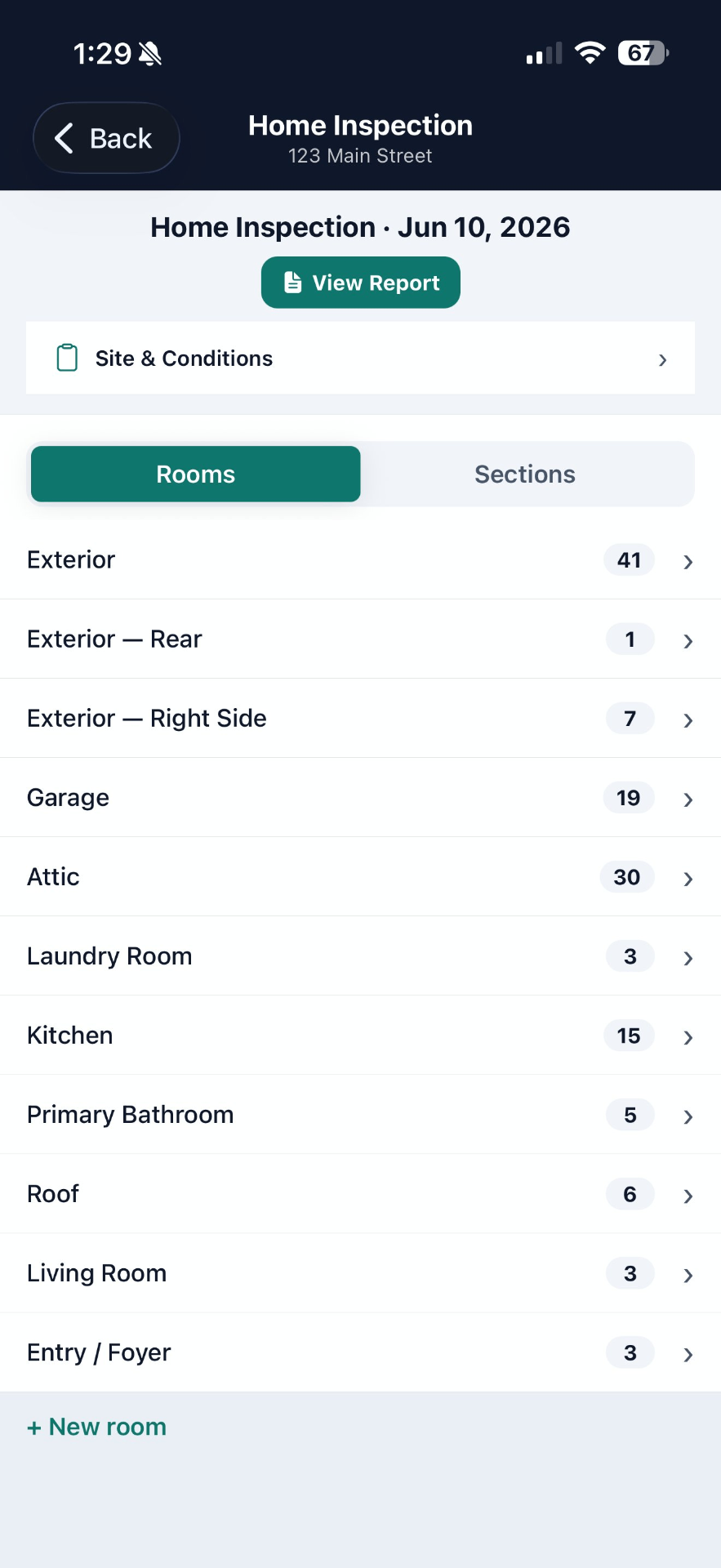Rooms lens with per-room observation counts