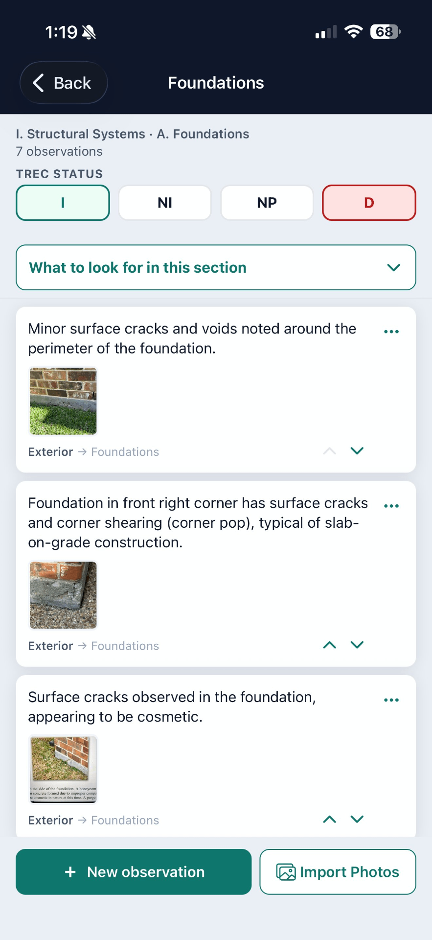 Foundations section with cleaned observations and reorder controls