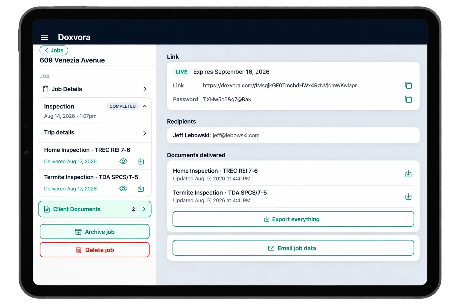 Client documents on iPad